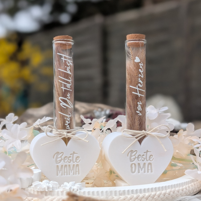 3D Druck Datei STL Herzen zum Füllen mit Blumen oder Reagenzglas Mama Oma 6er Set Alles Liebe 3D-Druck Datei