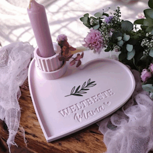 STL 3D-Druck Datei 4er Set Herzteller Dekoteller für Teelichtglas "Weltbeste Mama & Du bist wundervoll" und 2 kl Blankos 180x165 und 135x125