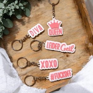 STL 3D Druck Datei Schlüsselanhänger 5er MIX 2 Statements Leider Geil, Diva, Queen, Fuckoff, XoXo 3D-Druck Datei