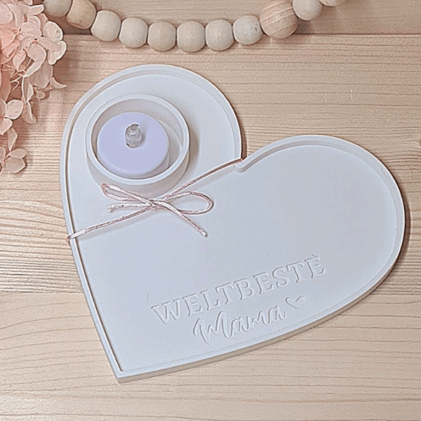 STL 3D-Druck Datei 4er Set Herzteller Dekoteller für Teelichtglas "Weltbeste Mama & Du bist wundervoll" und 2 kl Blankos 180x165 und 135x125 – Bild 8