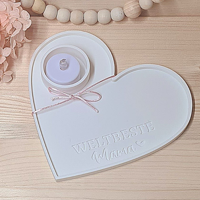 STL 3D-Druck Datei 4er Set Herzteller Dekoteller für Teelichtglas "Weltbeste Mama & Du bist wundervoll" und 2 kl Blankos 180x165 und 135x125 – Bild 8