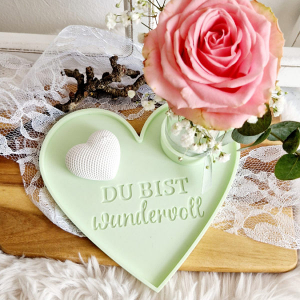 STL 3D-Druck Datei 4er Set Herzteller Dekoteller für Teelichtglas "Weltbeste Mama & Du bist wundervoll" und 2 kl Blankos 180x165 und 135x125 – Bild 3