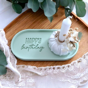 STL 3D-Druck Datei 4er Set Dekoteller oval Pustekuchenhalter Einleger für Ovales Tablett 173x87mm geburtstag Pustekuchen Happy Birthday