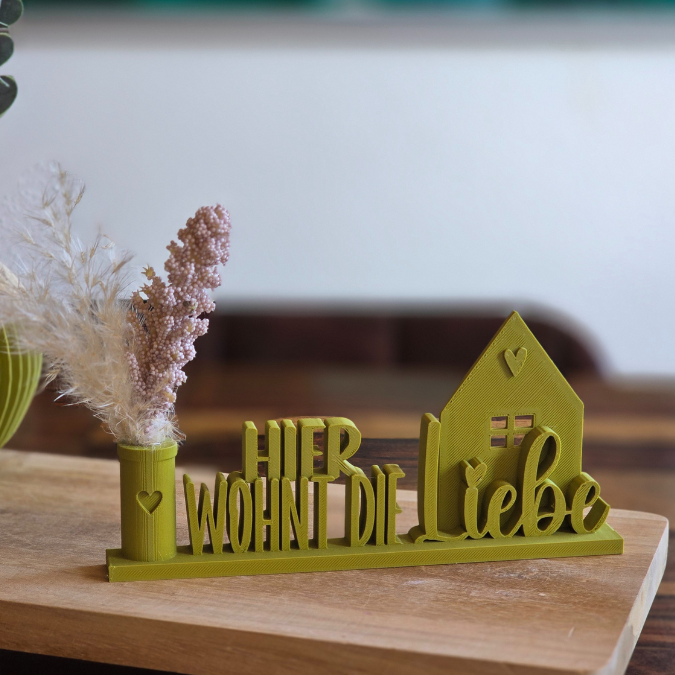 STL 3D Druck Datei Aufsteller Hier wohnt die Liebe mit Vase Haus Häuschenliebe 3D-Druck Datei – Bild 2