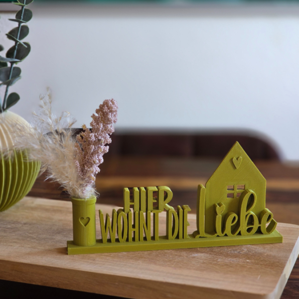 STL 3D Druck Datei Aufsteller Hier wohnt die Liebe mit Vase Haus Häuschenliebe 3D-Druck Datei – Bild 3