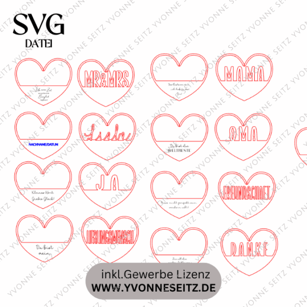 8 Designs Herzen zum Aufhängen und füllen mit Blumen oder Geld Hochzeit Muttertag Dankeschön Freundschaft Mama Oma Danke SVG Laserdatei Lasercut – Bild 2