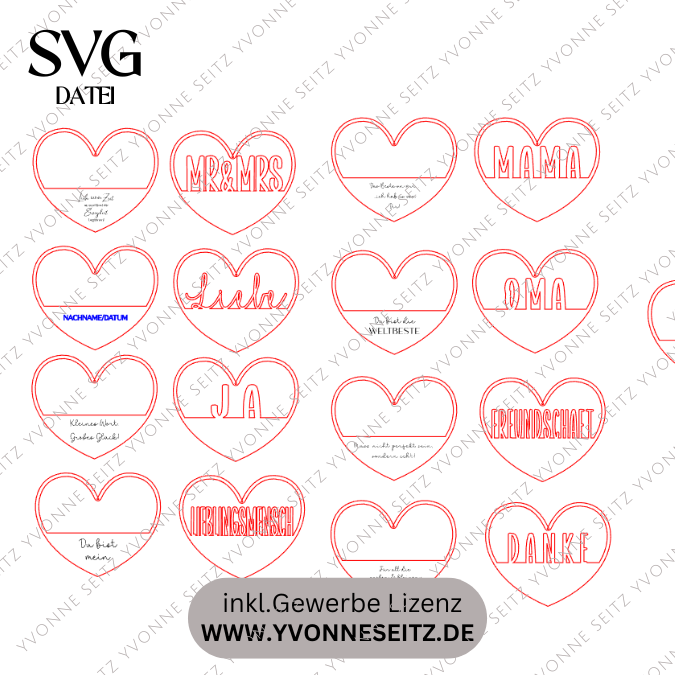 8 Designs Herzen zum Aufhängen und füllen mit Blumen oder Geld Hochzeit Muttertag Dankeschön Freundschaft Mama Oma Danke SVG Laserdatei Lasercut – Bild 2