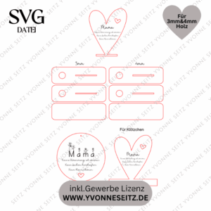 SVG Laserdatei Aufsteller 3mm und 4mm Herz und Holzscheiben Mama Muttertag Mutterliebe SVG Datei