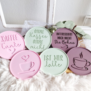 STL 3D-Druck Datei 6er Set Untersetzer Kaffee Dekoteller Kaffeetablett Kaffeeliebe Kaffeetante Kaffeetasse 3D Geschenkidee 3D-Datei