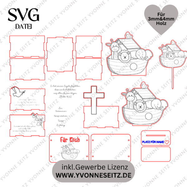 3 mm und 4 mm Baby Geschenkbox Kirche Arche für Kleinigkeiten inkl. Caketopper und Geldkarte SVG Laserdatei Laserfile Lasercut – Bild 2