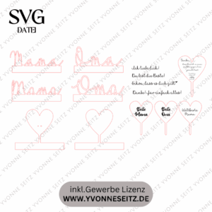 SVG Laserdatei Klötzchenschriftzug Mama Oma inkl Steckern Muttertag Mutterliebe SVG Datei