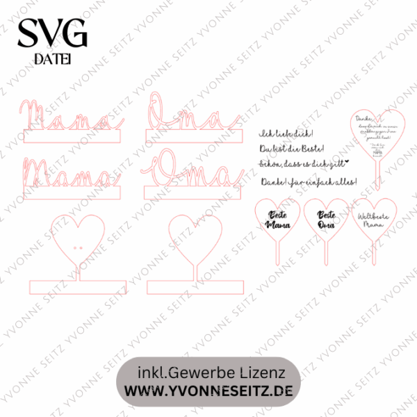 SVG Laserdatei Klötzchenschriftzug Mama Oma inkl Steckern Muttertag Mutterliebe SVG Datei