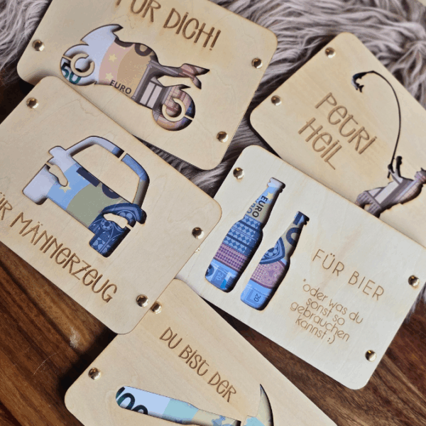 SVG Laserdatei Männer Geldgeschenk Verpackung für Geld 7 Designs Gutscheinkarten Vatertag Angeln Motorrad Auto Bier Hammer SVG-Datei – Bild 5