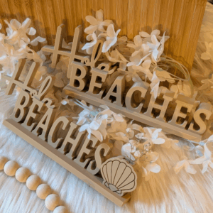STL 3D Druck Datei 2er Schriftzug Statement "Hola Beaches" mit und ohne Muschel zum füllen mit Blumen Aufsteller 3D-Druck Datei Sommer