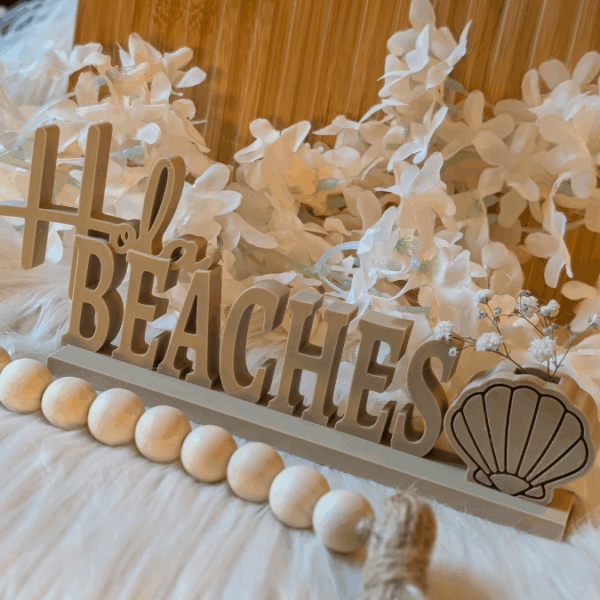 STL 3D Druck Datei 2er Schriftzug Statement "Hola Beaches" mit und ohne Muschel zum füllen mit Blumen Aufsteller 3D-Druck Datei Sommer – Bild 2