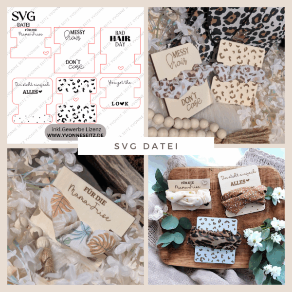 SVG Laserdatei Scrunchie Halter Verpackung für Haargummis Scrunchies 6 Designs Geschenkidde für Mama Freundin Frauen SVG-Datei