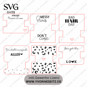 SVG Laserdatei Scrunchie Halter Verpackung für Haargummis Scrunchies 6 Designs Geschenkidde für Mama Freundin Frauen SVG-Datei