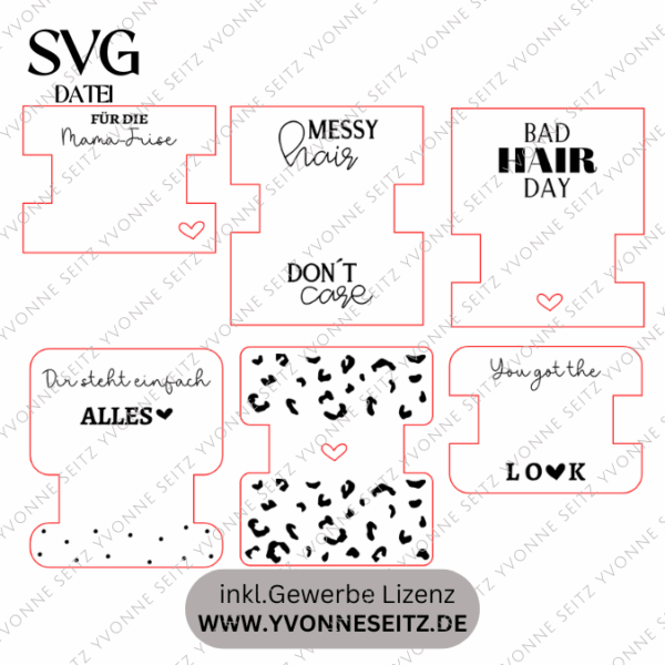 SVG Laserdatei Scrunchie Halter Verpackung für Haargummis Scrunchies 6 Designs Geschenkidde für Mama Freundin Frauen SVG-Datei