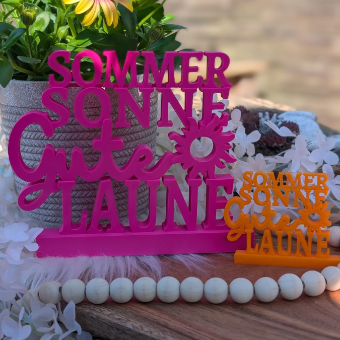 STL 3D Druck Datei Aufsteller Schriftzug Statement "Sommer Sonne gute Laune" 3D-Druck Datei