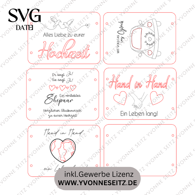 SVG Laserdatei Hochzeit Geldgeschenk Verpackung für Geld 5 Designs Gutscheinkarten SVG-Datei – Bild 2