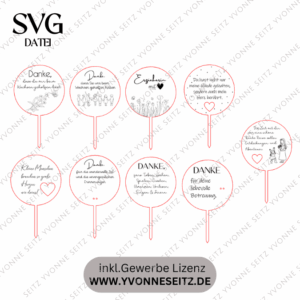 SVG Laser Datei Pflanzenstecker 9er Set Kindergartenabscheid Geschenk Erzieherin Kita KiGa SVG Datei