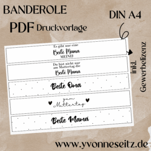 PRINT Druckvorlage PDF Banderole mit 5 Designs - Mama Muttertag Oma - A4 Printable PDF Datei zum selber drucken