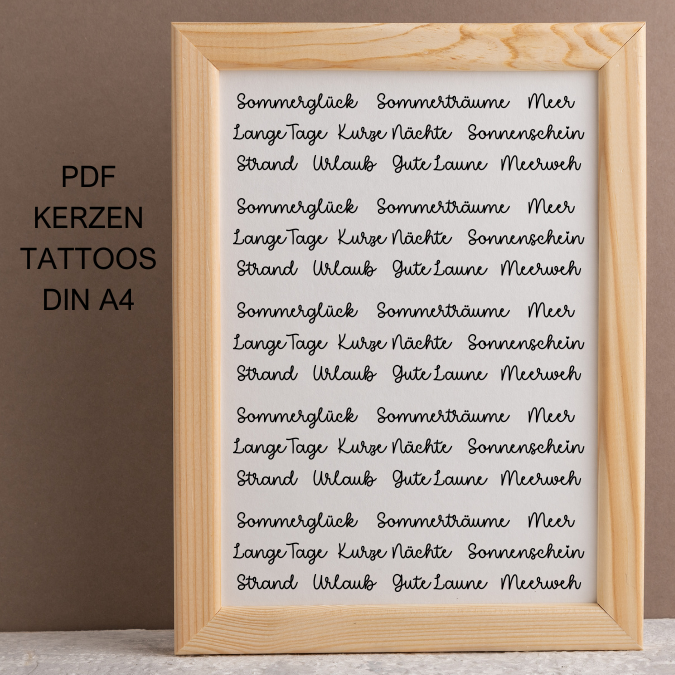 PDF - Kerzentattoo Vorlage - Nimm dir was du brauchst SOMMER - A4 Kerzentattoos zum selber drucken