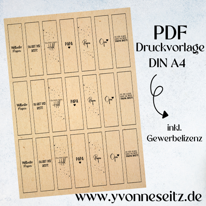 PRINT Druckvorlage PDF Papa Banderole für Schoko Küsschen Schokoladenbanderole Pralinen A4 Printable PDF Datei zum selber drucken
