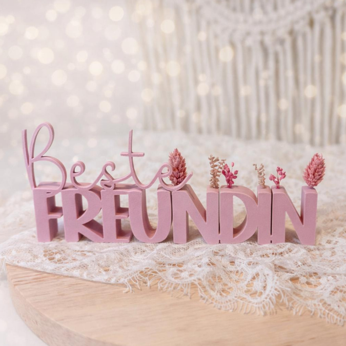 STL 3D Druck Datei Schriftzüge Beste Freundin Soul Mate Herzmensch 6er Set mit und ohne Löcher für Blumen 3D-Datei – Bild 3