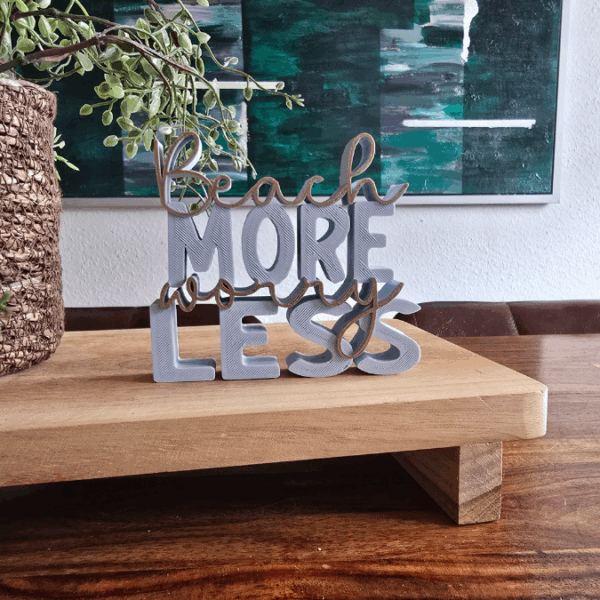 STL 3D Druck Datei Schriftzug Statement "Beach more worry less"  Sommer Strand Urlaub Aufsteller 3D-Druck Datei Sommer – Bild 5