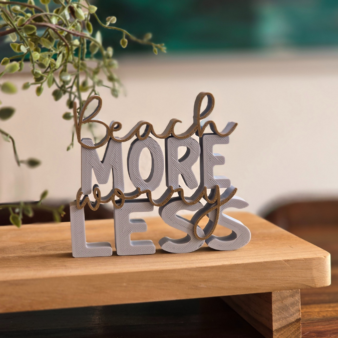 STL 3D Druck Datei Schriftzug Statement "Beach more worry less" Sommer Strand Urlaub Aufsteller 3D-Druck Datei Sommer