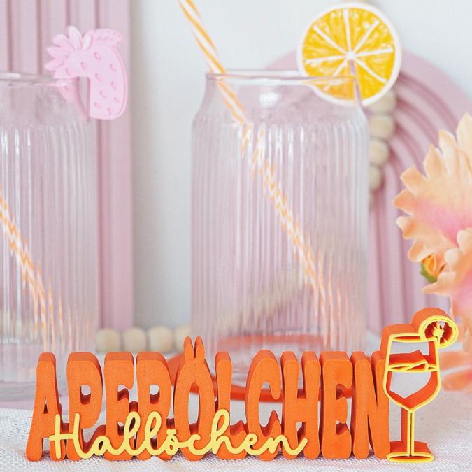 STL 3D Druck Datei Aufsteller Schriftzug Statement 2er Set "Hallöchen Aperölchen" Sommer Cocktails Drinks 3D-Druck Datei
