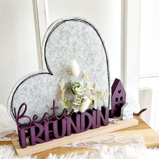 STL 3D Druck Datei Schriftzüge Beste Freundin Soul Mate Herzmensch 6er Set mit und ohne Löcher für Blumen 3D-Datei – Bild 18
