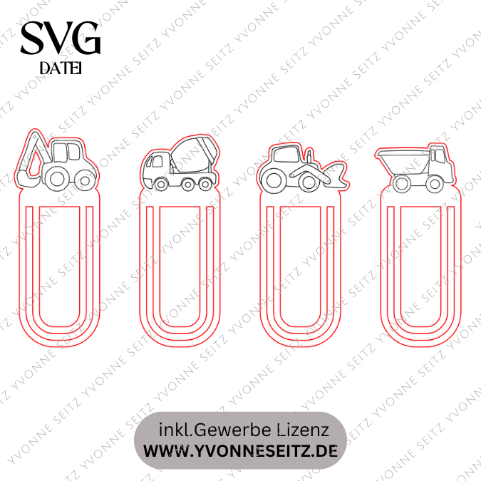 SVG Laserdatei Schulkind Einschulung 4 Designs Lesezeichen Baustelle Bagger Autos Schulstart Lesen Gescheinkidee Junge Mädchen SVG Datei – Bild 2