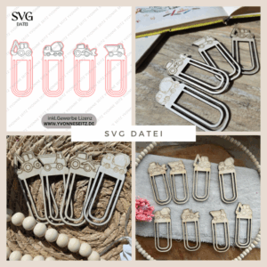 SVG Laserdatei Schulkind Einschulung 4 Designs Lesezeichen Baustelle Bagger Autos Schulstart Lesen Gescheinkidee Junge Mädchen SVG Datei