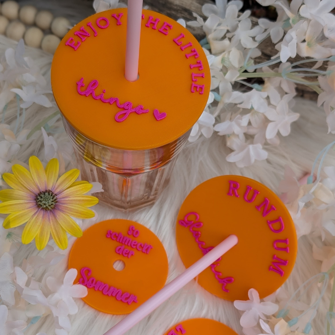 STL 3D-Druck Datei Sommer Galsabdeckung 4 Designs jeweils für dünnere und dickere Halme Gläser 3D-Datei Sommer Sonne Gute Laune cool drinks – Bild 2