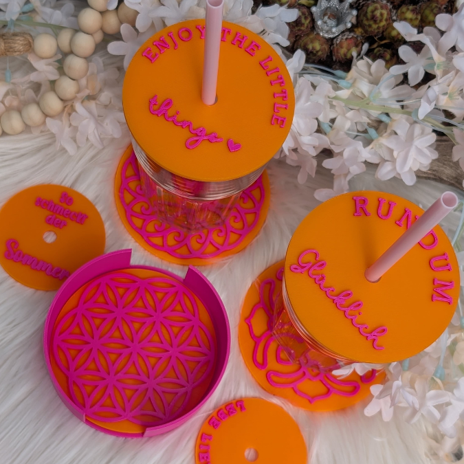 STL 3D-Druck Datei Sommer Galsabdeckung 4 Designs jeweils für dünnere und dickere Halme Gläser 3D-Datei Sommer Sonne Gute Laune cool drinks – Bild 3
