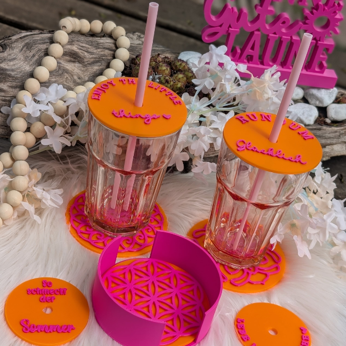 STL 3D-Druck Datei Sommer Halter für Untersetzer inkl 3er Set Untersetzer für Gläser 3D Geschenkidee 3D-Datei Sommer Sonne Gute Laune cool drinks – Bild 7