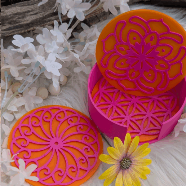 STL 3D-Druck Datei Sommer Halter für Untersetzer inkl 3er Set Untersetzer für Gläser 3D Geschenkidee 3D-Datei Sommer Sonne Gute Laune cool drinks