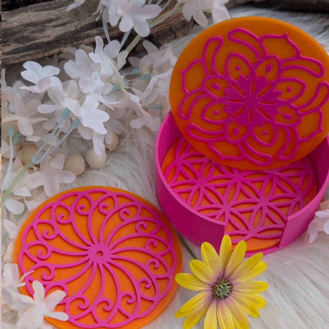 STL 3D-Druck Datei Sommer Halter für Untersetzer inkl 3er Set Untersetzer für Gläser 3D Geschenkidee 3D-Datei Sommer Sonne Gute Laune cool drinks