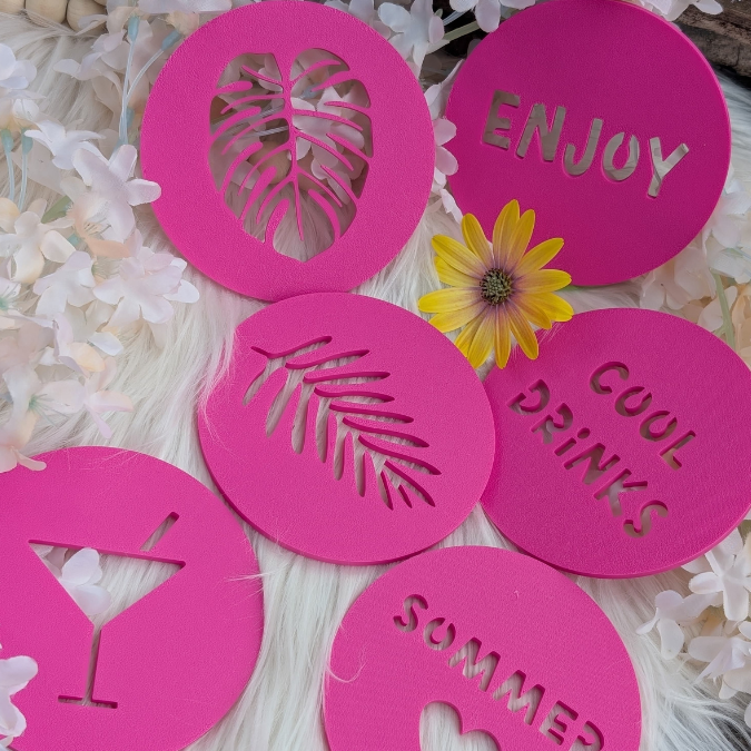 STL 3D-Druck Datei Sommer 6er Set Untersetzer für Gläser 3D Geschenkidee 3D-Datei Sommer Sonne Gute Laune cool drinks
