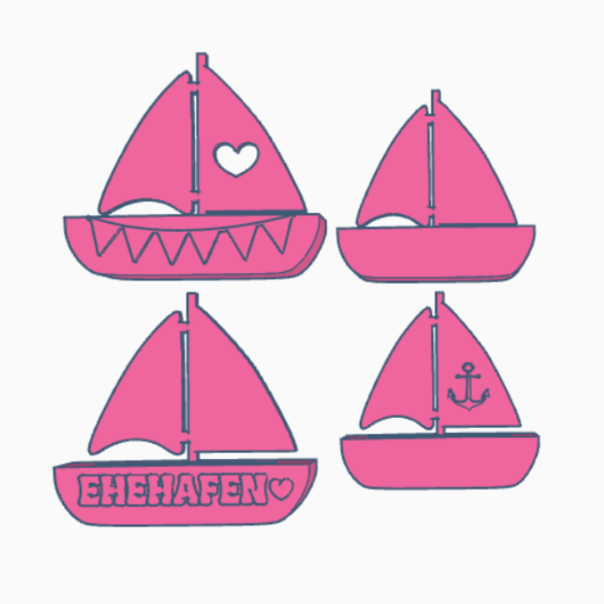 STL 3D Druck Datei 4er Set Boote Segelboote Hochzeit Ehehafen zum stellen und füllen, 3D-Druck Datei – Bild 2