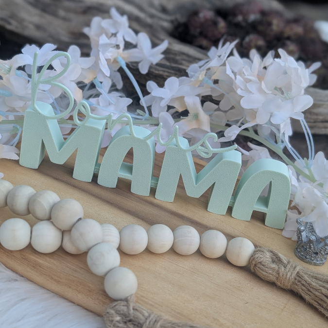 STL 3D Druck Datei Muttertag Schriftzug Bonus Mama 2er Set mit und ohne Löcher für Blumen 3D-Datei – Bild 4