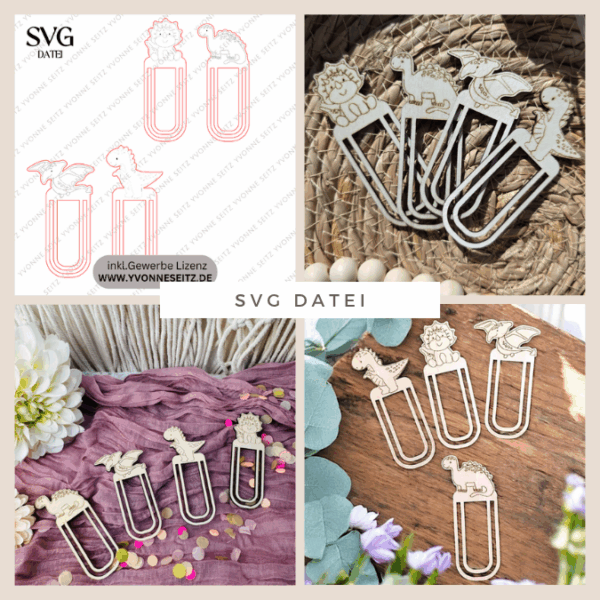 SVG Laserdatei Schulkind Einschulung 4 Designs Lesezeichen Dinos Dinosaurier Schulstart Lesen Gescheinkidee Junge Mädchen SVG Datei