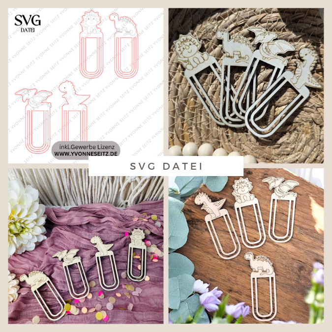 SVG Laserdatei Schulkind Einschulung 4 Designs Lesezeichen Dinos Dinosaurier Schulstart Lesen Gescheinkidee Junge Mädchen SVG Datei