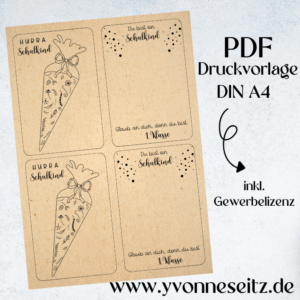 PRINT DRUCKVORLAGE PDF Verpackung Schulkind Einschulung Schule Geschenkkarte 2 Designs Kleinigkeit Printable zum ausdrucken