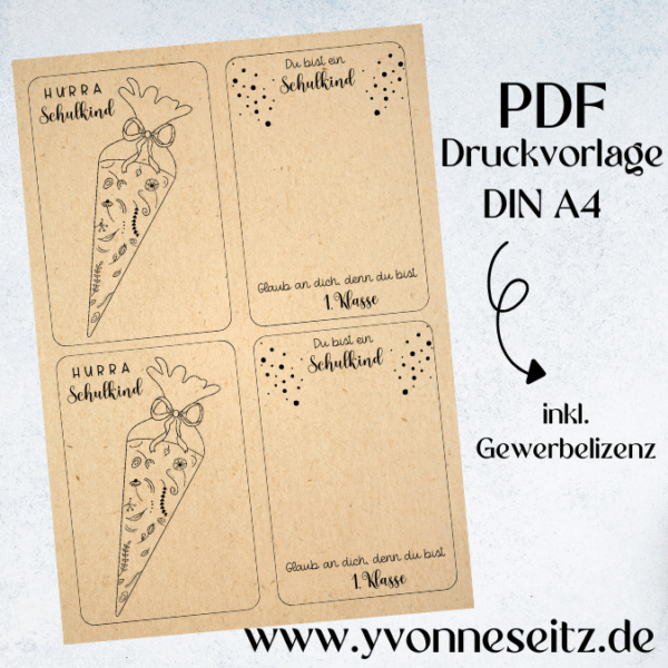 PRINT DRUCKVORLAGE PDF Verpackung Schulkind Einschulung Schule Geschenkkarte 2 Designs Kleinigkeit Printable zum ausdrucken