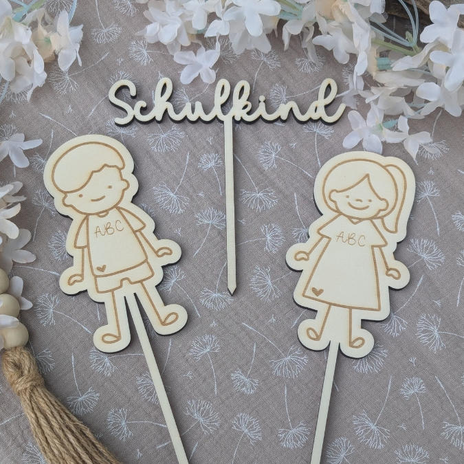 SVG Laserdatei Schulkind Einschulung 12er Set Caketopper Pflanzenstecker Gescheinkidee Junge Mädchen SVG Datei – Bild 7