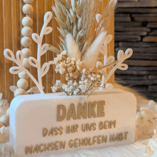3D Druck Datei STL Kindergartenabschied Danke dass ihr uns beim Wachsen geholfen habt Aufsteller mit öffnung für BlumenFloral 3D-Druck Datei – Bild 3