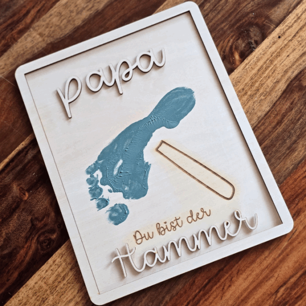 SVG Datei Bilderrahmen für Handabdruck Fußabdruck Hammer Männer Geschenkidee für Papa Vatertag Mann SVG Laserdatei Männergeschenk Mann Vater – Bild 5